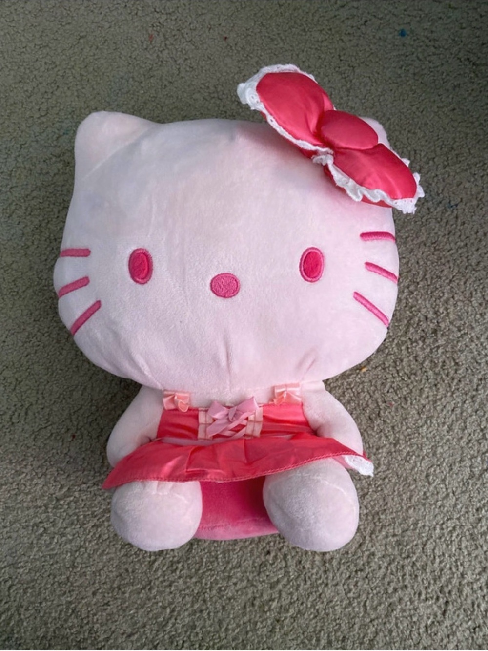 Hello Kitty Plush Toy in Light Pink with Bright Pink Dress and Bow